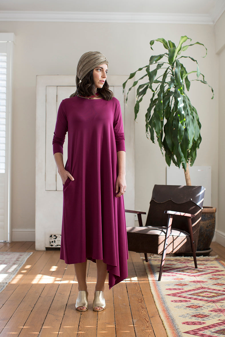 Tamar Deep Berry Dress - Sarah Feldman Modest Clothing