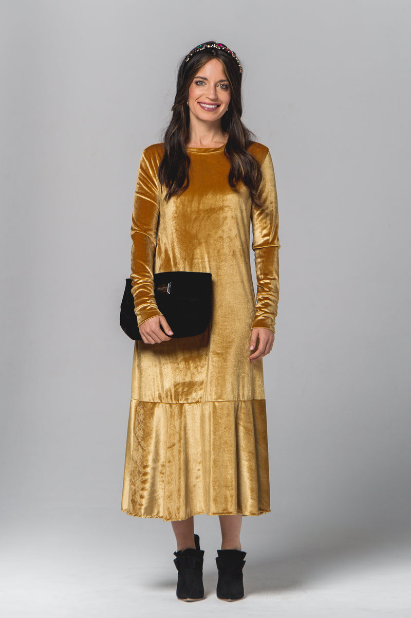 Yael Yellow Gold Dress - Sarah Feldman Modest Clothing