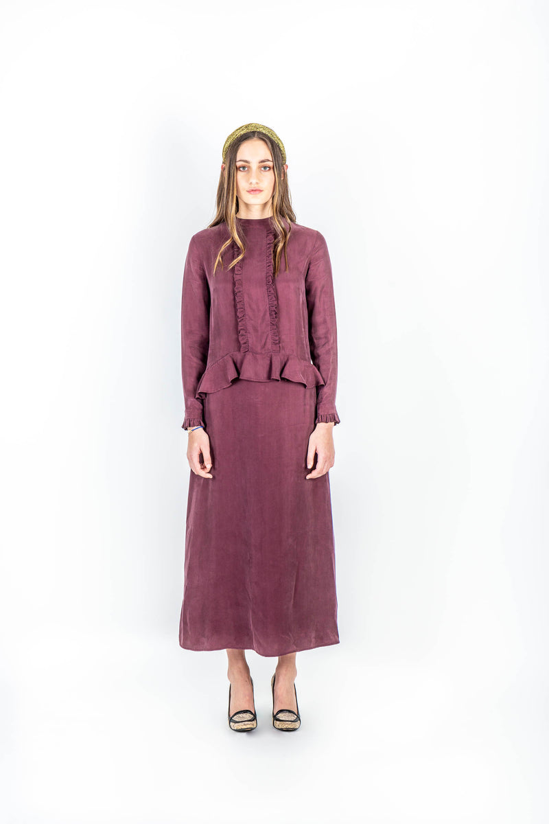 Sapphira Mulberry Frill Dress - Sarah Feldman Modest Clothing
